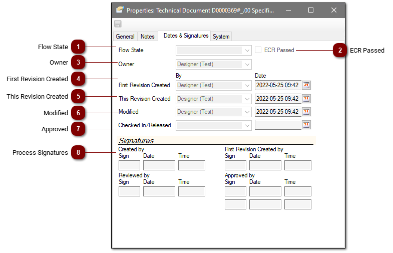 4.4.2 Properties: Dates & Signatures Tab