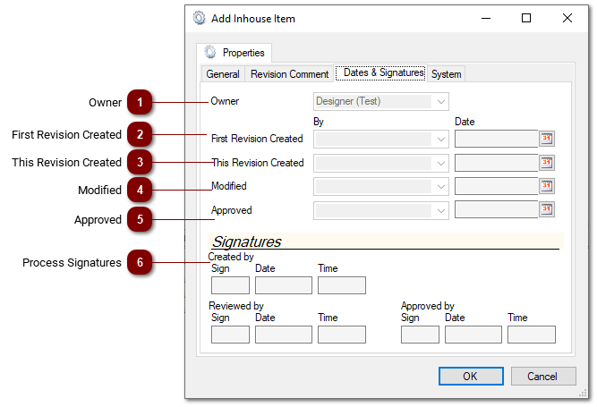 5.3.2 Item Dates & Signatures Tab